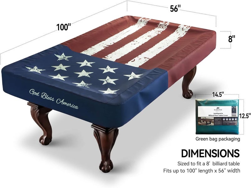BEARCOVER Pool Table Cover, Waterproof Indoor/Outdoor Heavy Leatherette Pool Table Accessories, Billiards Accessories for Protecting Felt, 7/8/9 Feet Fitted Billiard Covers Red & Blue(8FT/OG.) - Image 2